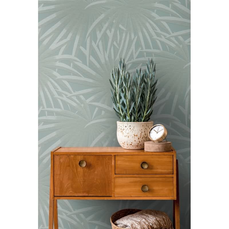 Tapete in Dschungeloptik Mintgrün – Vliestapete mit Palmenblättern – Tropisches Muster matt AS-Creation (393384)