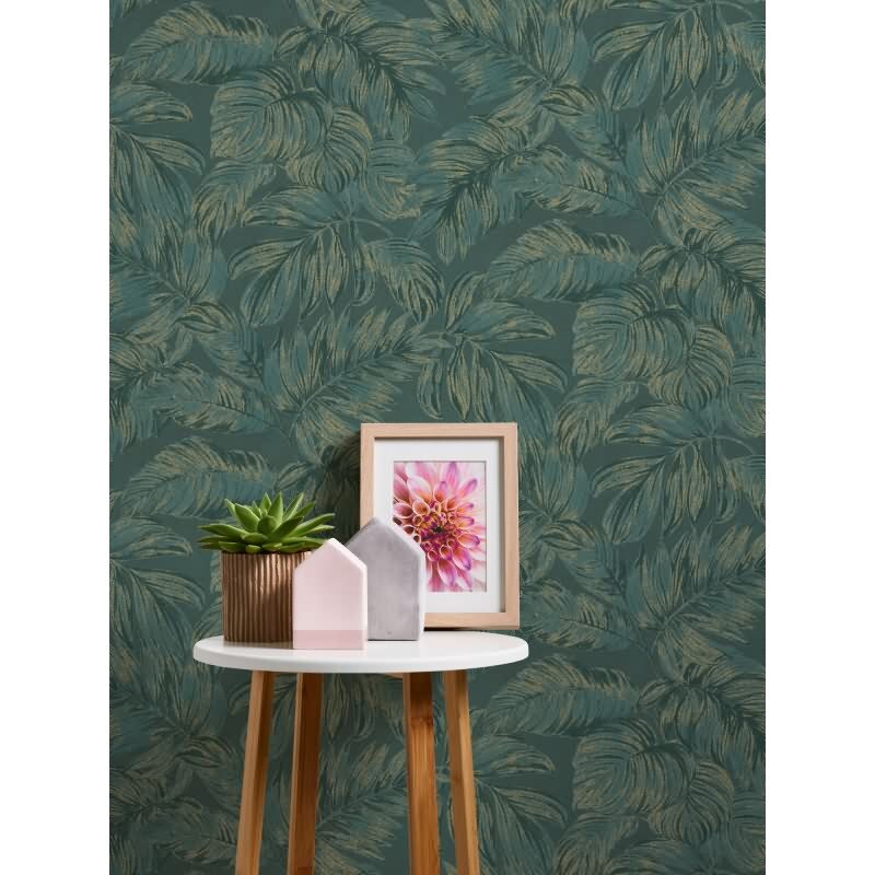 Dschungel-Tapete Petrol Grün – Vliestapete mit Blättermuster – Tropisch matt strukturiert AS-Creation (393401)