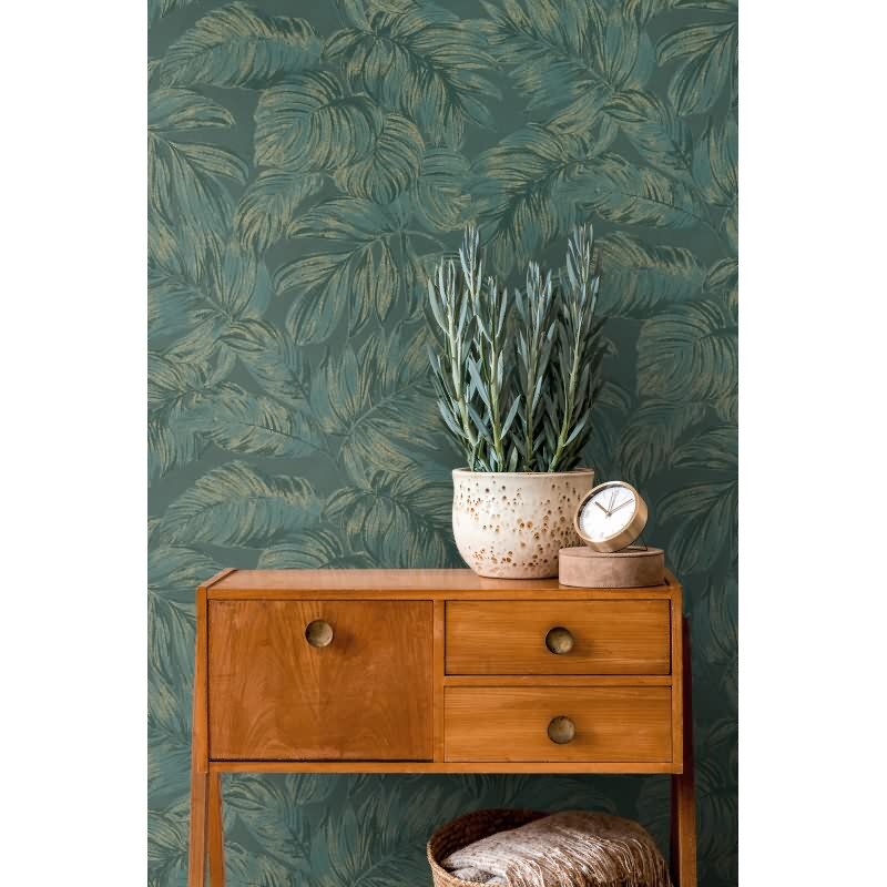 Dschungel-Tapete Petrol Grün – Vliestapete mit Blättermuster – Tropisch matt strukturiert AS-Creation (393401)