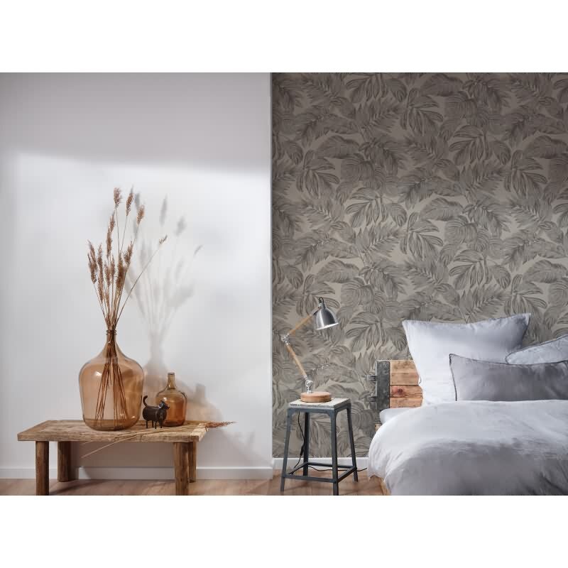 Dschungel-Tapete Beige Grau – Vliestapete mit Blättermotiv – Tropisches Design matt AS-Creation (393402)