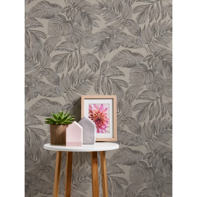 Dschungel-Tapete Beige Grau – Vliestapete mit Blättermotiv – Tropisches Design matt AS-Creation (393402)