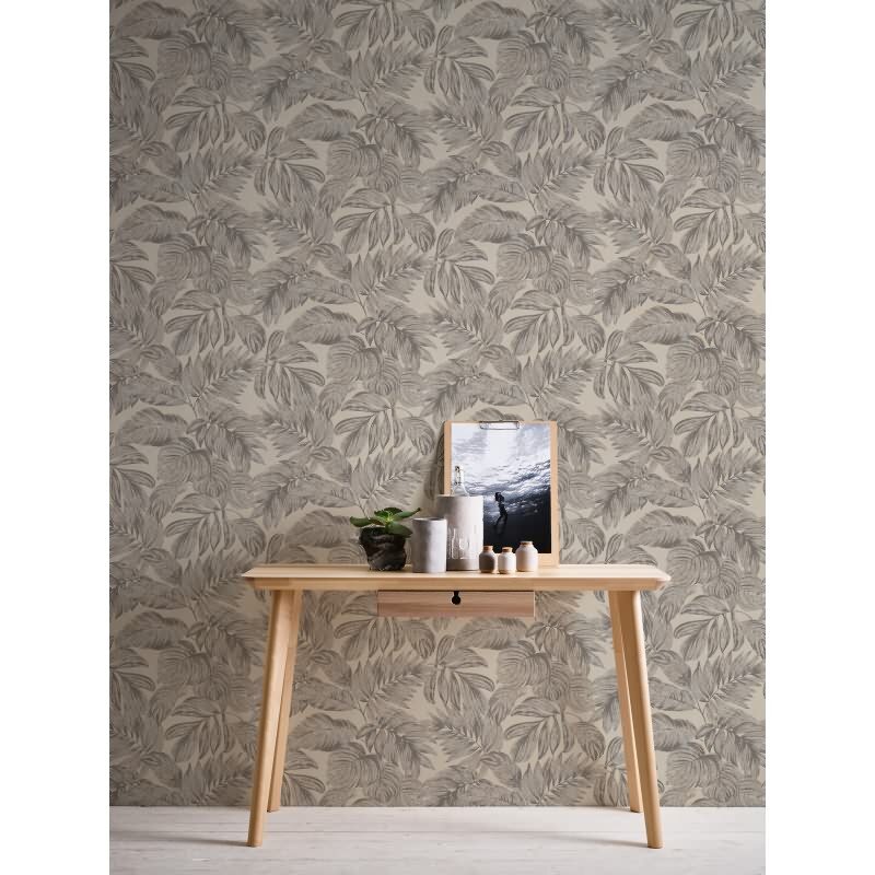 Dschungel-Tapete Beige Grau – Vliestapete mit Blättermotiv – Tropisches Design matt AS-Creation (393402)