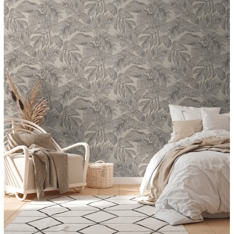 Dschungel-Tapete Beige Grau – Vliestapete mit Blättermotiv – Tropisches Design matt AS-Creation (393402)