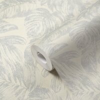 Dschungel-Tapete Wei&szlig; Grau &ndash; Vliestapete mit...