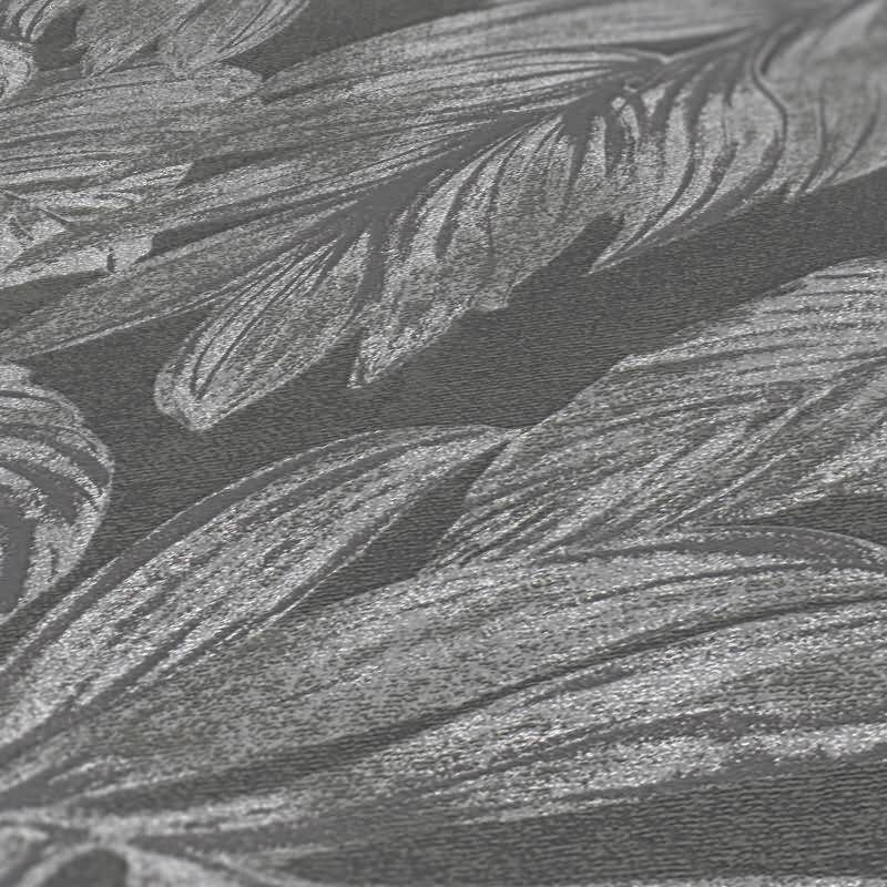 Dschungel-Tapete Dunkelgrau Silber – Vliestapete mit Blättern – Tropische Mustertapete modern AS-Creation (393404)