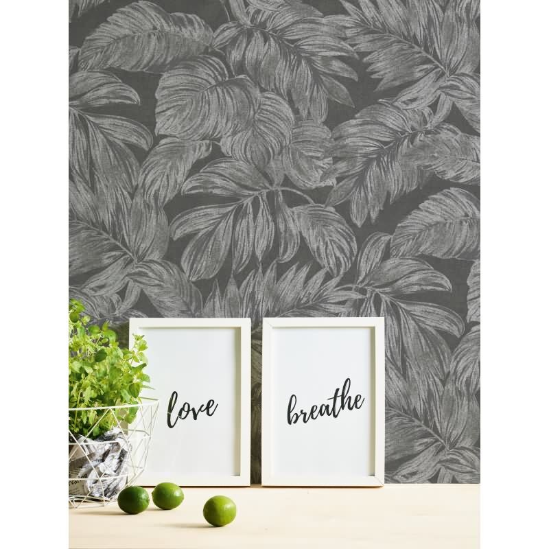 Dschungel-Tapete Dunkelgrau Silber – Vliestapete mit Blättern – Tropische Mustertapete modern AS-Creation (393404)