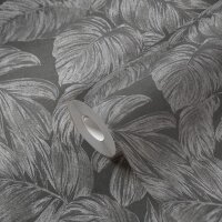 Dschungel-Tapete Dunkelgrau Silber &ndash; Vliestapete...