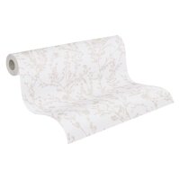 Florale Tapete Wei&szlig; Gold &ndash; Vliestapete mit...