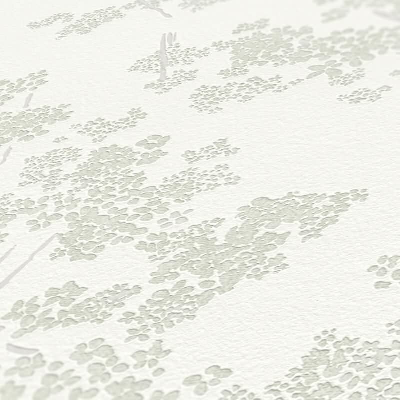 Blumentapete Weiß Hellgrau – Vliestapete mit feinem Blütenmuster – Zart & modern AS-Creation (395482)
