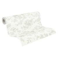 Blumentapete Wei&szlig; Hellgrau &ndash; Vliestapete mit...