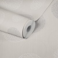 Kreistapete Beige Silber &ndash; Vliestapete mit...