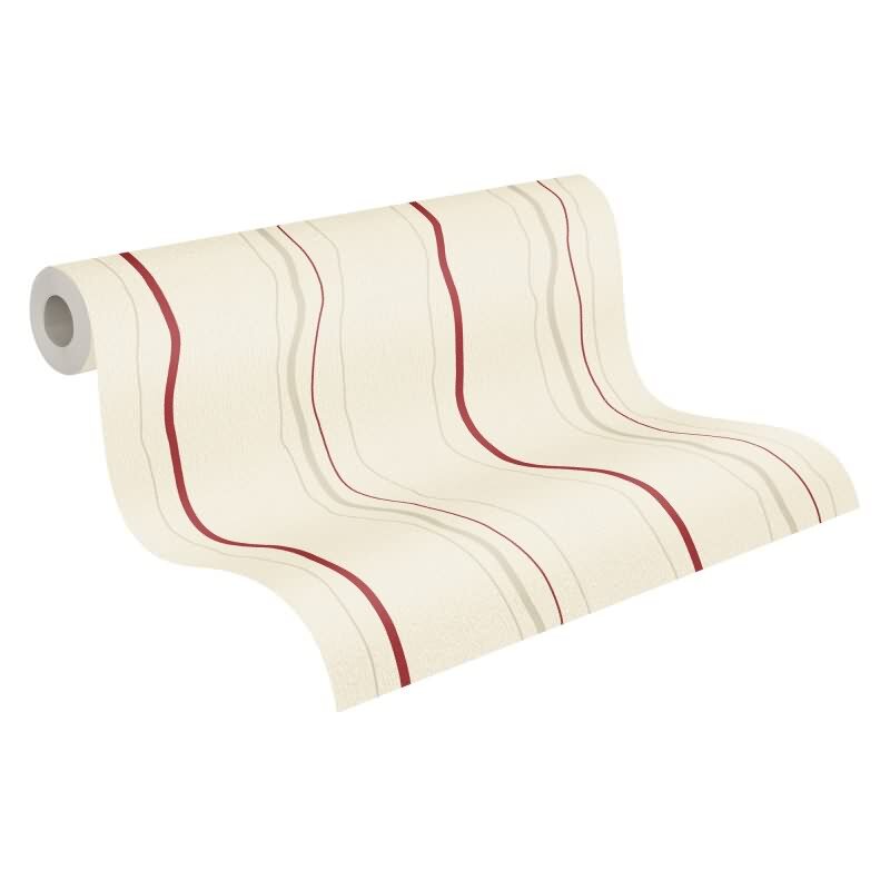 Streifentapete Beige Rot – Vliestapete mit Wellenlinien – Modern & lebendig AS-Creation (958731)