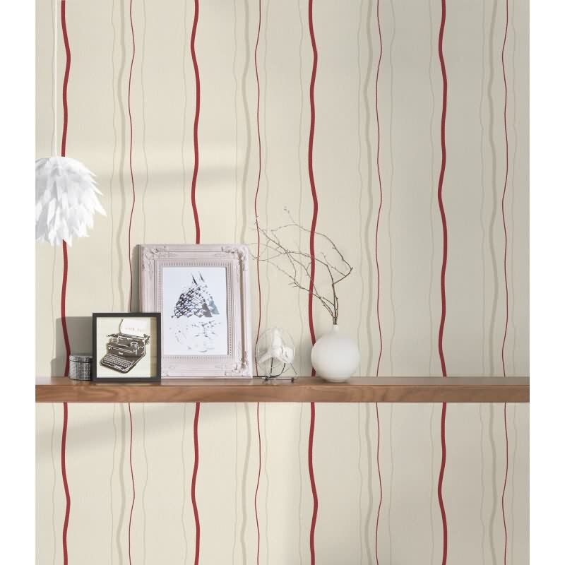Streifentapete Beige Rot – Vliestapete mit Wellenlinien – Modern & lebendig AS-Creation (958731)