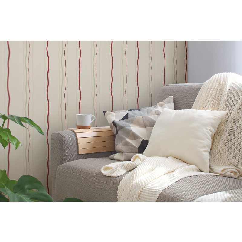 Streifentapete Beige Rot – Vliestapete mit Wellenlinien – Modern & lebendig AS-Creation (958731)