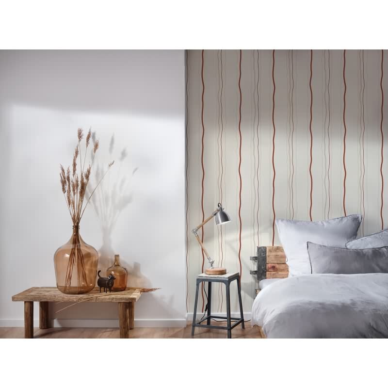 Streifentapete Beige Rot – Vliestapete mit Wellenlinien – Modern & lebendig AS-Creation (958731)