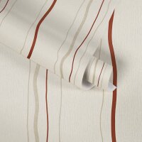 Streifentapete Beige Rot – Vliestapete mit...