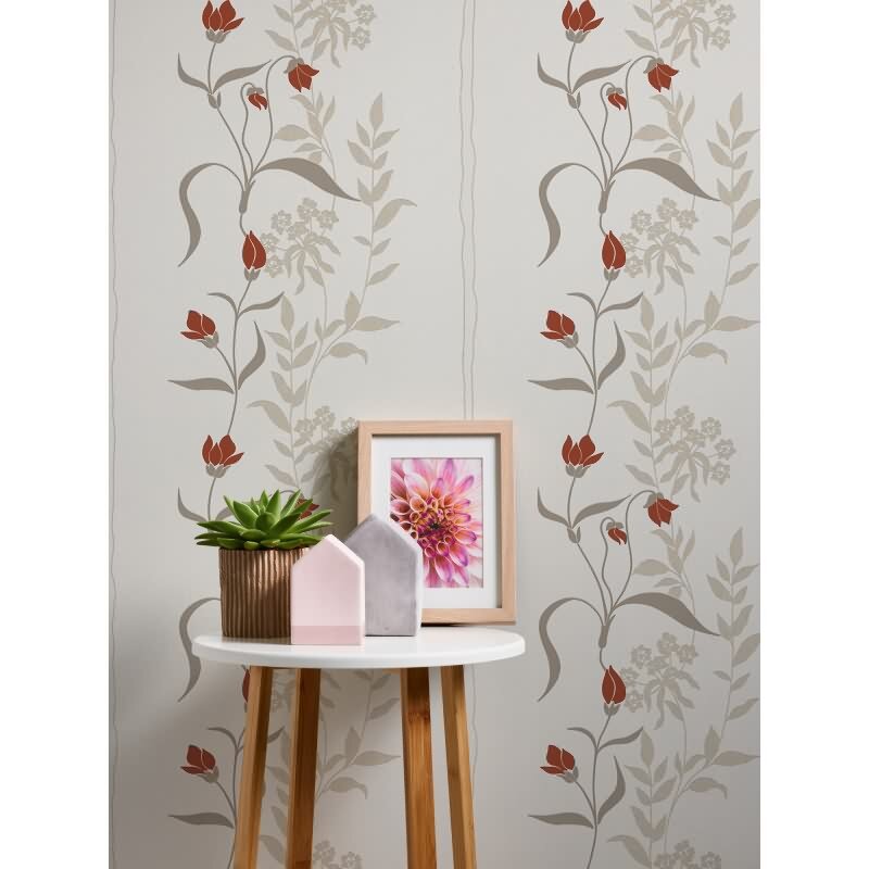 Florale Tapete Beige Rot – Vliestapete mit Blumenranken – Elegant & verspielt AS-Creation (958741)