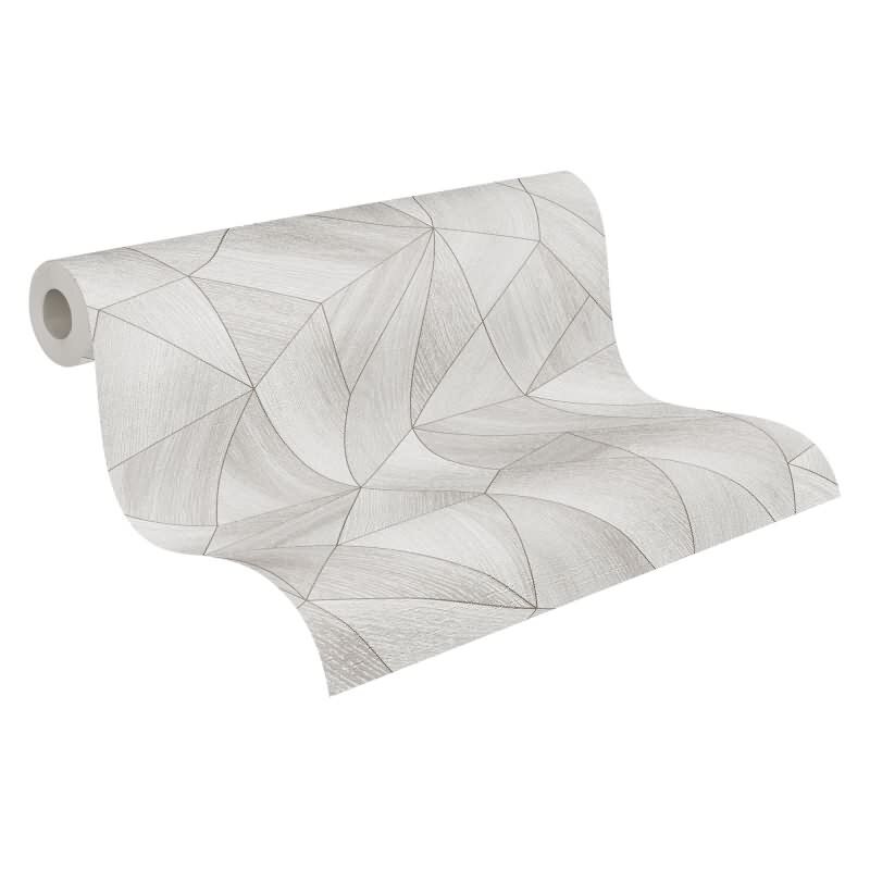 3D-Tapete Geometrisch Weiß Grau - Vliestapete mit Faltoptik - Mustertapete modern livingwalls (361336)