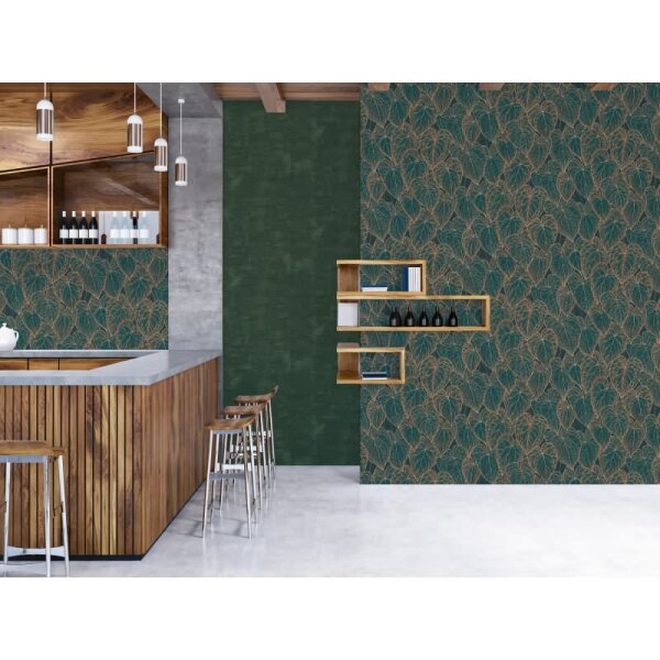 Blätter-Tapete Dunkelgrün Gold - Vliestapete mit Blattmuster - Mustertapete elegant livingwalls (781281)