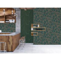 Bl&auml;tter-Tapete Dunkelgr&uuml;n Gold - Vliestapete...