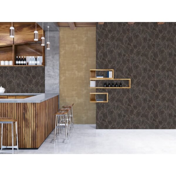 Blätter-Tapete Dunkelbraun Kupfer - Vliestapete mit Blattmuster - Mustertapete elegant livingwalls (781282)