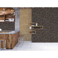 Bl&auml;tter-Tapete Dunkelbraun Kupfer - Vliestapete mit...