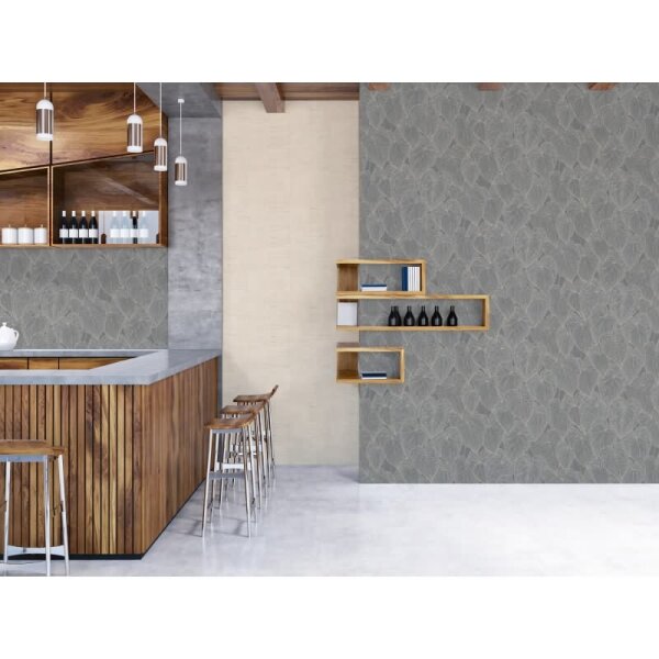 Blätter-Tapete Grau Silber - Vliestapete mit Blattmuster - Mustertapete modern livingwalls (781283)