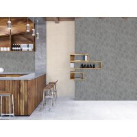 Bl&auml;tter-Tapete Grau Silber - Vliestapete mit...