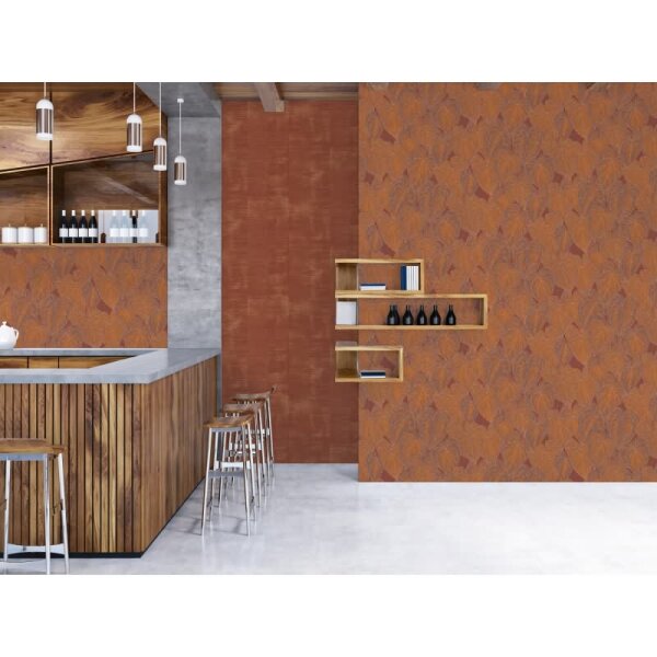 Blätter-Tapete Terracotta Kupfer - Vliestapete mit Blattmuster - Mustertapete modern livingwalls (781284)