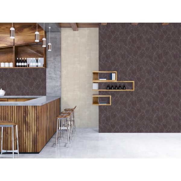 Blätter-Tapete Aubergine Silber - Vliestapete mit Blattmuster - Mustertapete modern livingwalls (781285)
