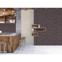 Bl&auml;tter-Tapete Aubergine Silber - Vliestapete mit...