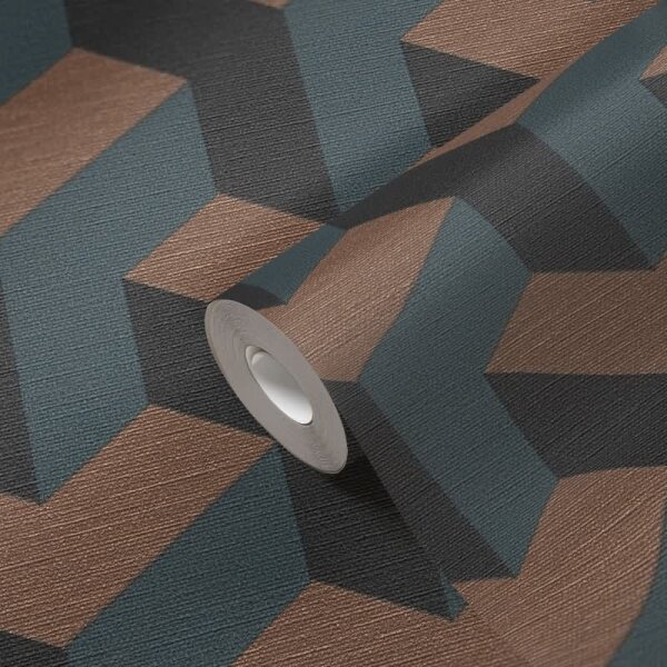 3D-Tapete Würfeloptik Petrol Kupfer - Vliestapete geometrisch modern - Mustertapete livingwalls (781502)