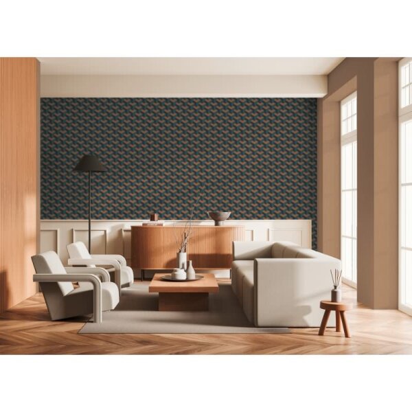 3D-Tapete Würfeloptik Petrol Kupfer - Vliestapete geometrisch modern - Mustertapete livingwalls (781502)