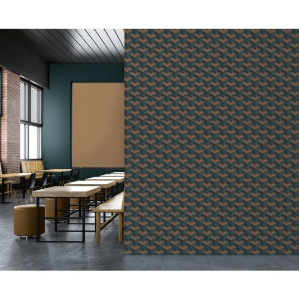 3D-Tapete Würfeloptik Petrol Kupfer - Vliestapete geometrisch modern - Mustertapete livingwalls (781502)