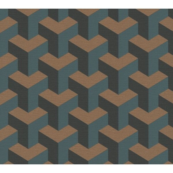 3D-Tapete Würfeloptik Petrol Kupfer - Vliestapete geometrisch modern - Mustertapete livingwalls (781502)