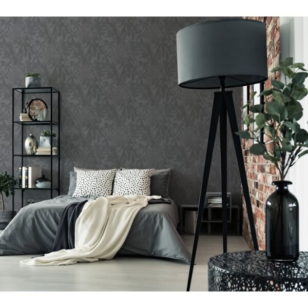 Dschungel-Tapete Dunkelblau Grau - Vliestapete mit Palmenmotiv - Mustertapete modern livingwalls (781515)