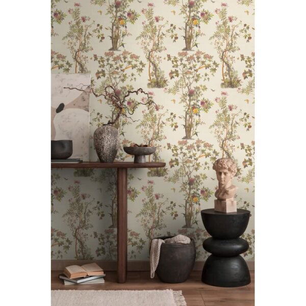 Blumen-Tapete mit Schmetterlinge Creme Bunt - Vliestapete Naturmotiv elegant AS-Creation (790431)