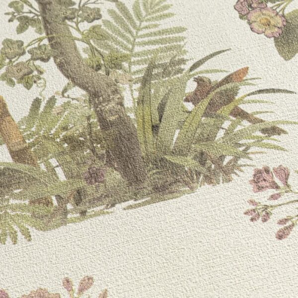 Blumen-Tapete mit Schmetterlinge Beige Grün Rosa - Vliestapete klassisch elegant AS-Creation (790433)