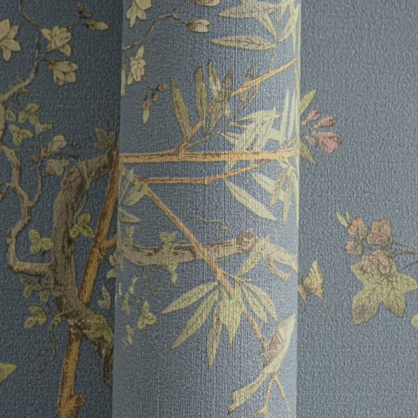 Blumen-Tapete mit Schmetterlinge Blau Bunt - Vliestapete klassisch strukturiert AS-Creation (790434)