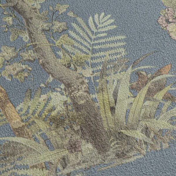 Blumen-Tapete mit Schmetterlinge Blau Bunt - Vliestapete klassisch strukturiert AS-Creation (790434)