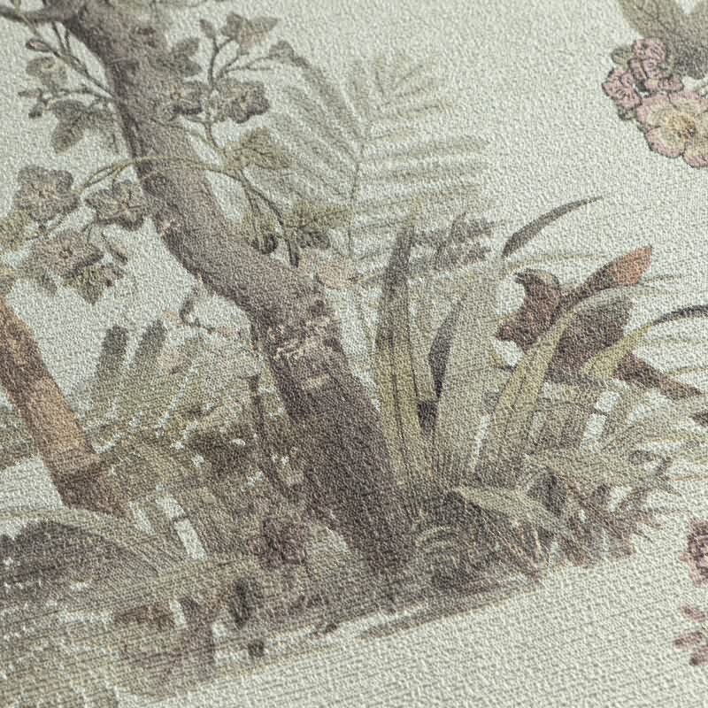 Blumen-Tapete mit Schmetterlinge Mintgrün Bunt - Vliestapete klassisch strukturiert AS-Creation (790435)