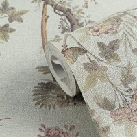 Blumen-Tapete mit Schmetterlinge Mintgr&uuml;n Bunt -...