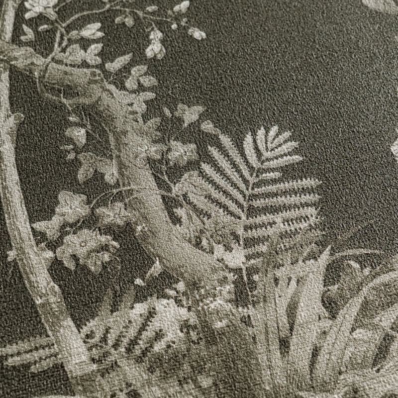 Blumen-Tapete mit Schmetterlinge Schwarz Grau - Vliestapete elegant strukturiert AS-Creation (790436)