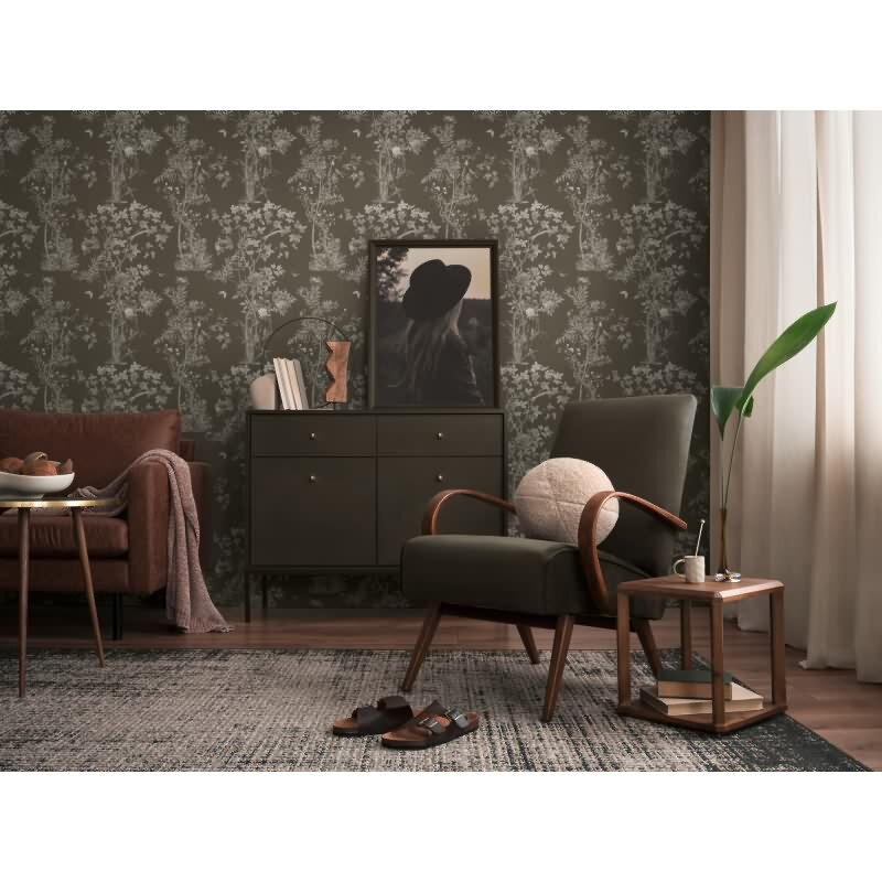 Blumen-Tapete mit Schmetterlinge Schwarz Grau - Vliestapete elegant strukturiert AS-Creation (790436)