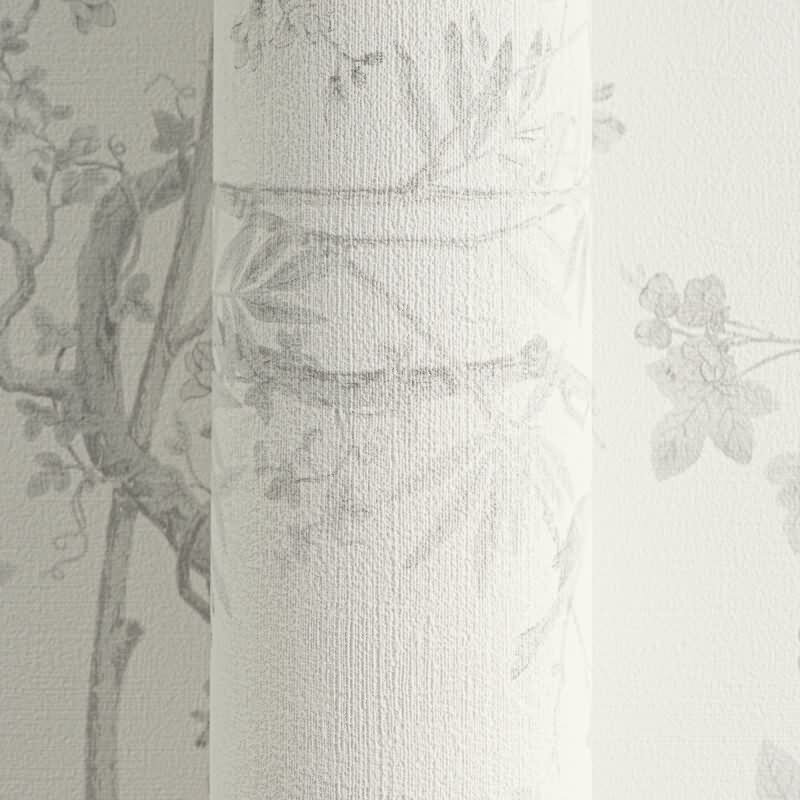 Blumen-Tapete mit Schmetterlinge Hellgrau Weiß - Vliestapete klassisch elegant AS-Creation (790437)