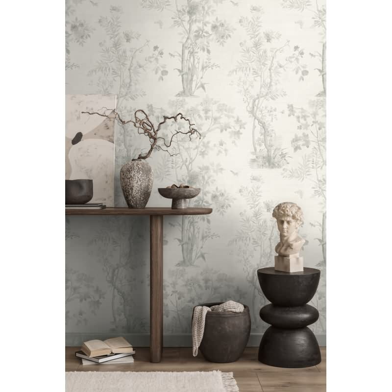 Blumen-Tapete mit Schmetterlinge Hellgrau Weiß - Vliestapete klassisch elegant AS-Creation (790437)