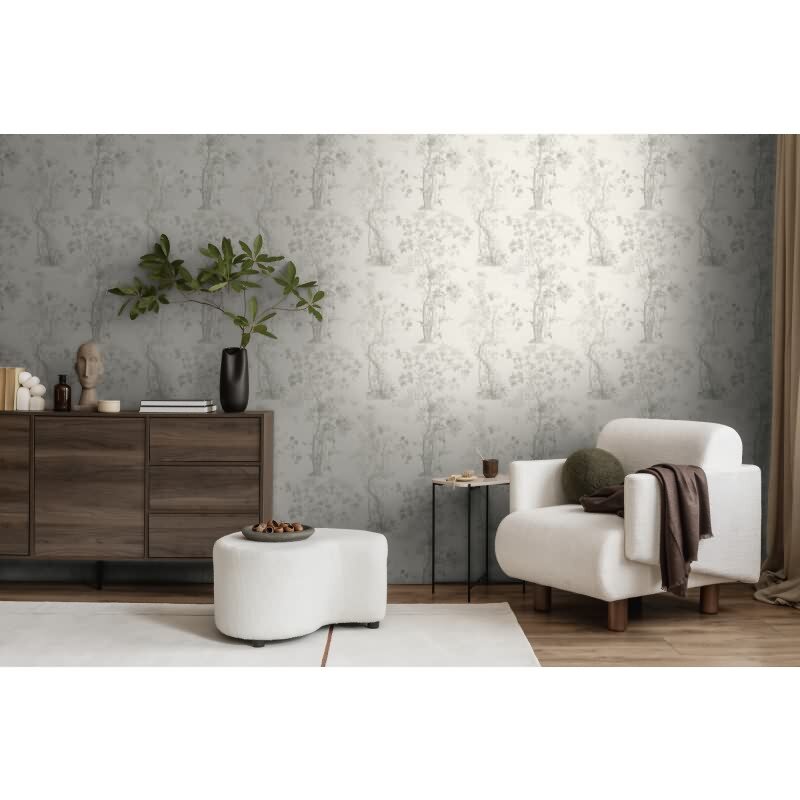 Blumen-Tapete mit Schmetterlinge Hellgrau Weiß - Vliestapete klassisch elegant AS-Creation (790437)