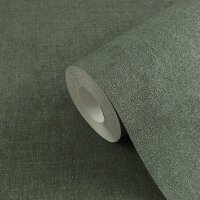 Tapete in Leinenstruktur Dunkelgr&uuml;n - Schlichte...