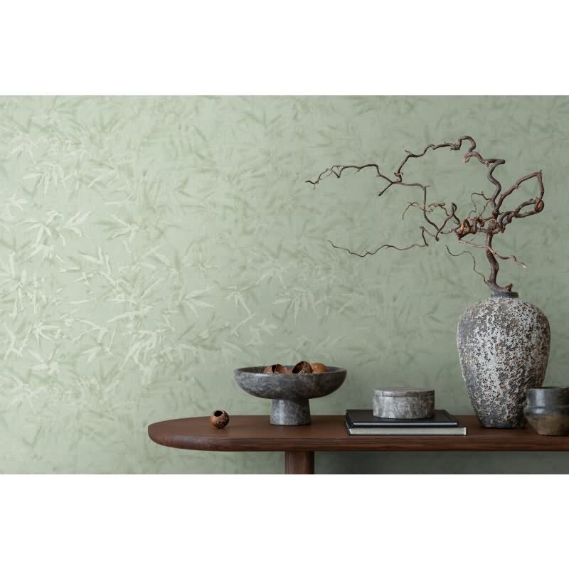 Tapete in Bambusoptik Salbeigrün Hellgrün - Vliestapete natürlich strukturiert AS-Creation (790464)