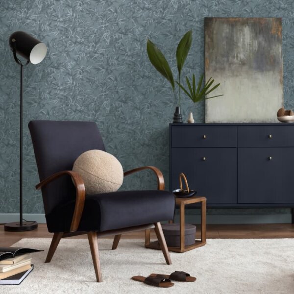 Tapete in Bambusoptik Blau Grau - Vliestapete Naturmotiv modern AS-Creation (790466)